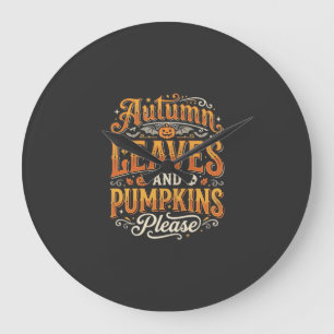 Grande Horloge Ronde Feuilles d'automne et citrouilles s'il vous plaît 