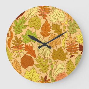 Grande Horloge Ronde Feuilles d'automne : impression en tissu transpare