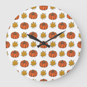 Grande Horloge Ronde Feuilles d'automne : Motif Citrouille à main