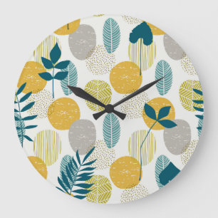 Grande Horloge Ronde Feuilles d'automne, motif vintage sans soudure.