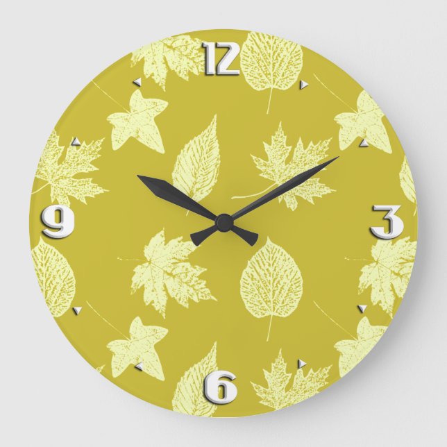 Grande Horloge Ronde Feuilles d'automne - moutarde et jaune clair (Recto)