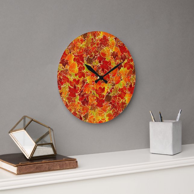 Grande Horloge Ronde Feuilles de érable scintillantes d'automne (Bureau)