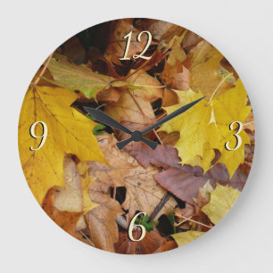 Grande Horloge Ronde Feuilles de érable tombées Jaune Automne Nature