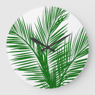 Grande Horloge Ronde Feuilles de palmiers tropicaux