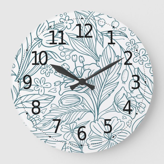 Grande Horloge Ronde Feuilles d'Hibiscus floral simple et élégant | (Recto)