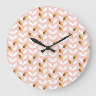 Grande Horloge Ronde Feuilles d'or élégantes : Rosy Vintage.