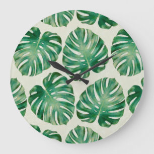 Grande Horloge Ronde Feuilles Monstera