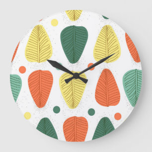 Grande Horloge Ronde Feuilles peints de couleur, cadre d'affaires brill