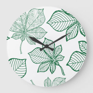 Grande Horloge Ronde Feuilles stylisés 5