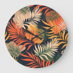 Grande Horloge Ronde Feuilles Tropical Palm : Vintage sans fil