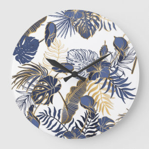 Grande Horloge Ronde Feuilles tropicaux, arrière - plan sans couture da