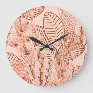 Grande Horloge Ronde Feuilles tropicaux : Motif créatif à main.