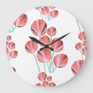 Grande Horloge Ronde Feuilles tropicaux : Motif créatif à main