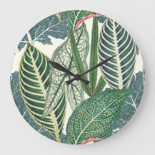 Grande Horloge Ronde Feuilles tropicaux verts