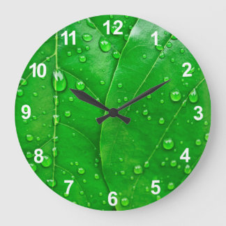 Grande Horloge Ronde Feuilles verts