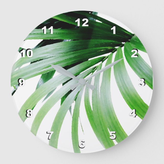 Grande Horloge Ronde Feuilles verts tropicaux (Recto)