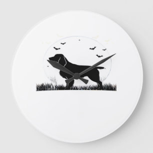 Grande Horloge Ronde Field Spaniel Chien � Halloween Lune Silhouette Cl