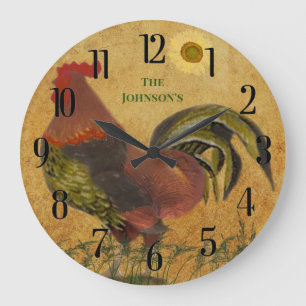 GRANDE HORLOGE RONDE FIER RUSTIQUE ROOSTER AMÉRICANA