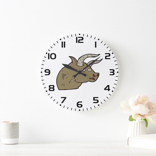 Grande Horloge Ronde Fierce Angry Bull Head Rustic Wild Animal (Créateur téléchargé)