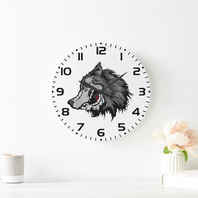 Grande Horloge Ronde Fierce Wolf Head Bold Wild Animal (Créateur téléchargé)