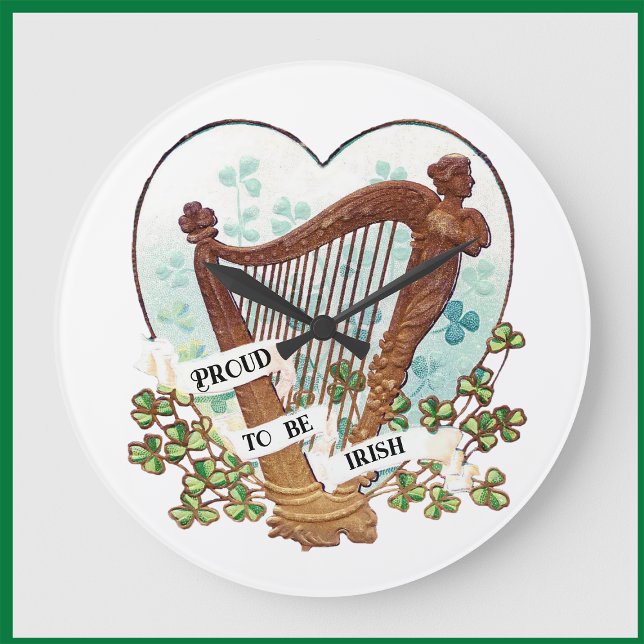 Grande Horloge Ronde Fière d'être la harpe irlandaise et les Shamrocks  (Créateur téléchargé)