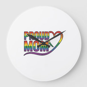 Grande Horloge Ronde Fière Maman Cœur Arc-en-ciel Gravure Vintage Desig