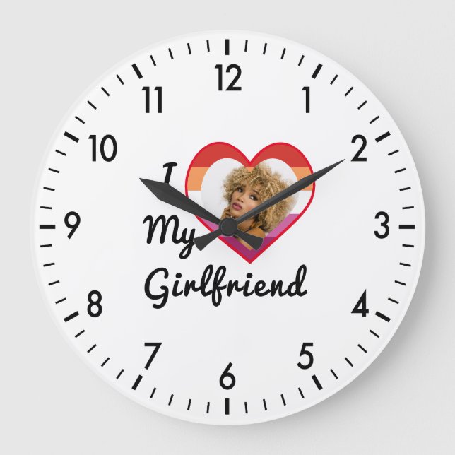 Grande Horloge Ronde Fierté lesbienne Photo personnalisée J'aime ma pet (Recto)