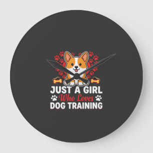 Grande Horloge Ronde Fille aime le dressage de corgi