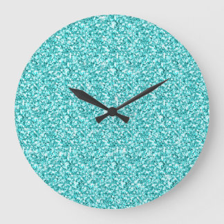 Grande Horloge Ronde Fille, Amusant Aqua Parties scintillant Bleue Impr
