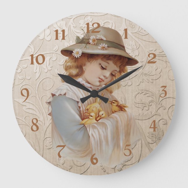 Grande Horloge Ronde Fille avec des petits canards (Recto)