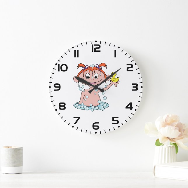 Grande Horloge Ronde Fille Bath Time Amusant avec canard en caoutchouc  (Créateur téléchargé)