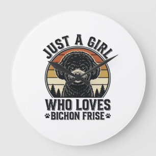 Grande Horloge Ronde Fille Bichon Frise Chemise Vintage Amoureux de Chi