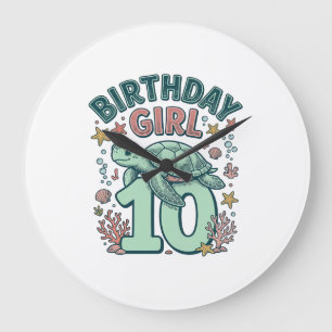 Grande Horloge Ronde Fille d'anniversaire 10 Tortue de mer Gravure vint