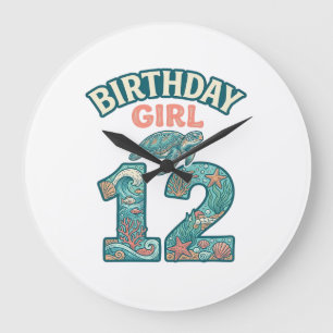 Grande Horloge Ronde Fille d'anniversaire 12 Tortue de mer Océan Vintag