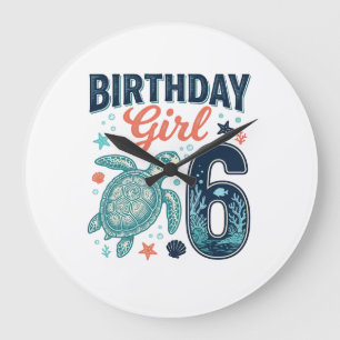Grande Horloge Ronde Fille d'anniversaire 6 Tortue de mer Conception ve