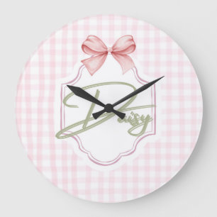 Grande Horloge Ronde Fille de la marguerite personnalisée Bow&En vichy