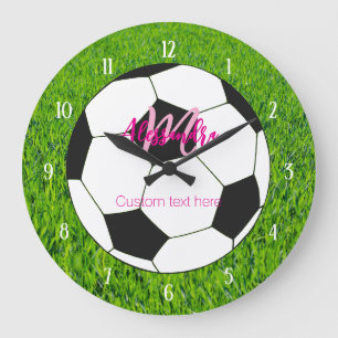 Grande Horloge Ronde Fille de soccer rose personnalisée