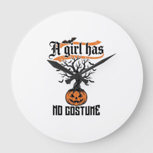 Grande Horloge Ronde Fille d'Halloween sans costume Citrouille vintage_