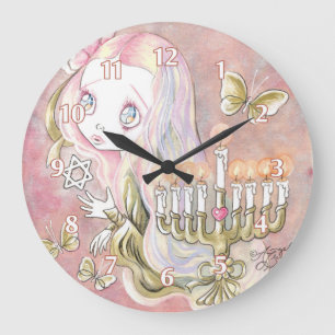 Grande Horloge Ronde Fille douce de Menorah