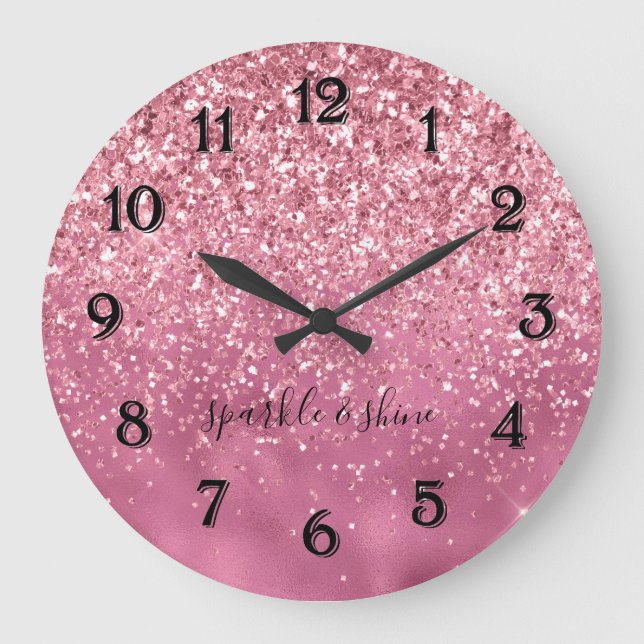 Grande Horloge Ronde Fille Glitz Glam Parties scintillant rose étincell (Recto)