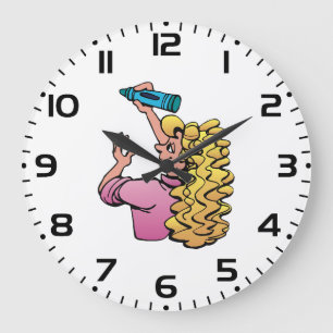 Grande Horloge Ronde Fille joueuse avec crayon