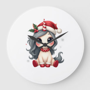 Grande Horloge Ronde Fille licorne de Noël vintage vecteur de vacances