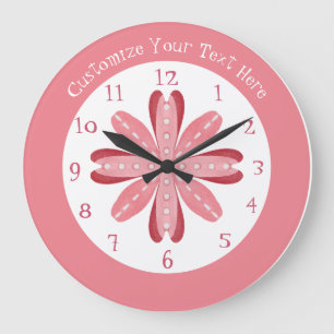 Grande Horloge Ronde Fille mignonne rose Abstrait Pétales Personnaliser