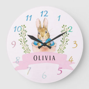 Grande Horloge Ronde Fille Peter Rabbit Coutume rose