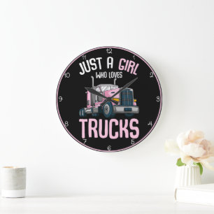 Grande Horloge Ronde Fille qui aime les camions