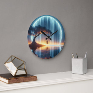 Grande Horloge Ronde Fille sur une balançoire sous la cascade au clair 
