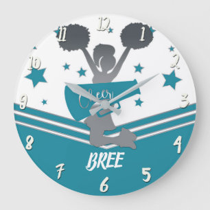 Grande Horloge Ronde Filles de Cheer-leading aux Étoiles Argent Blanc T