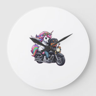 Grande Horloge Ronde Filles de licorne en moto Femmes Enfants Yorkshi