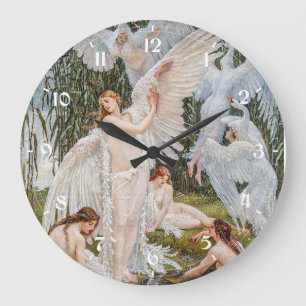 Grande Horloge Ronde Filles du cygne vintage par W. Crane