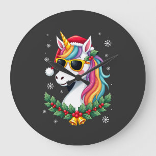 Grande Horloge Ronde Filles Garçons Licorne de Noël Xmas Santa Mignon E